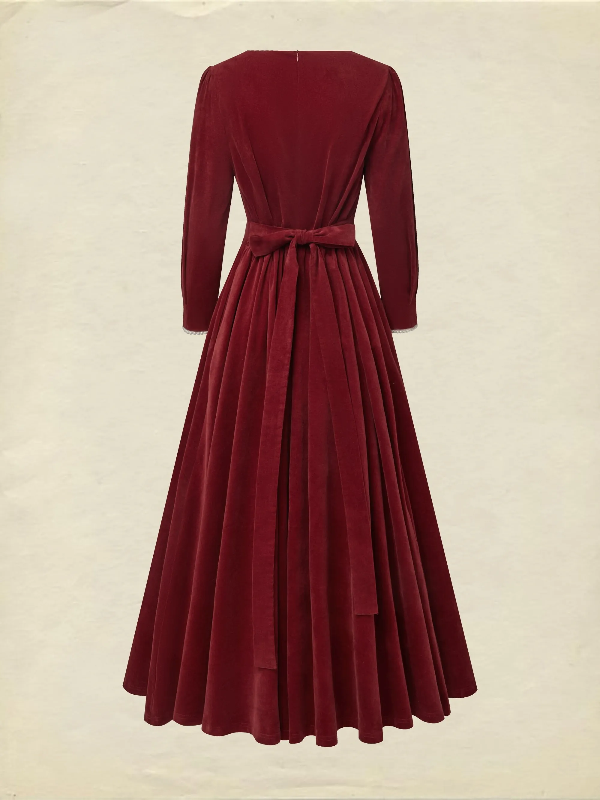Maxi Cotton Dress, Half Sleeve, Square Neck, Plain, Pocket Design, Vintage, Red - Red
