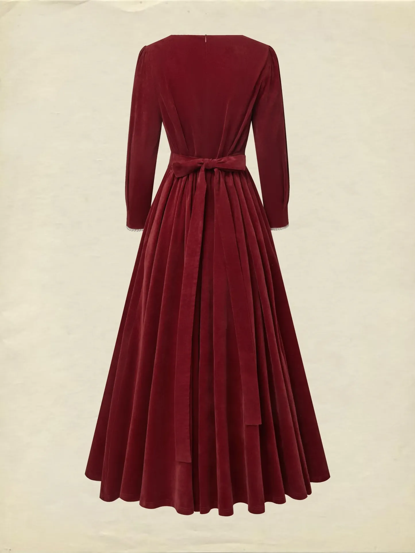 Maxi Cotton Dress, Half Sleeve, Square Neck, Plain, Pocket Design, Vintage, Red - Red