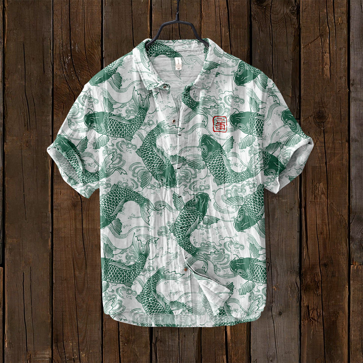 Vintage Fish Japanese Art Linen Blend Comfy Shirt - Red