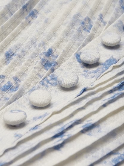 Maxi Linen Dress, Half Sleeve, Square Neck, Cottagecore Dress, Linen Blend, Blue - Blue