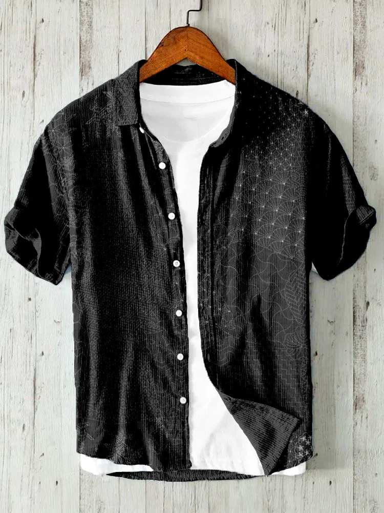 Japanese Traditional Sashiko Art Linen Blend Shirt - Black