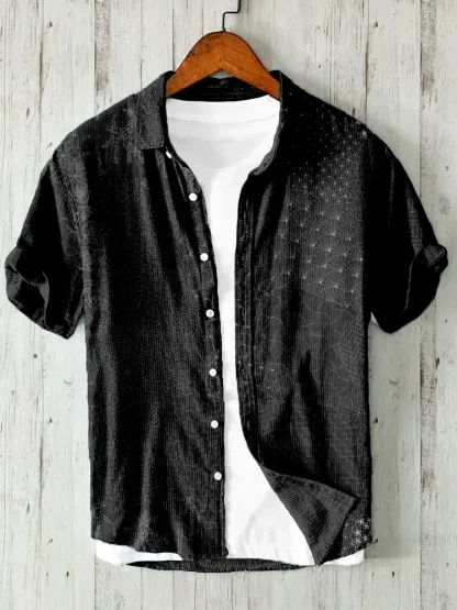 Japanese Traditional Sashiko Art Linen Blend Shirt - Black