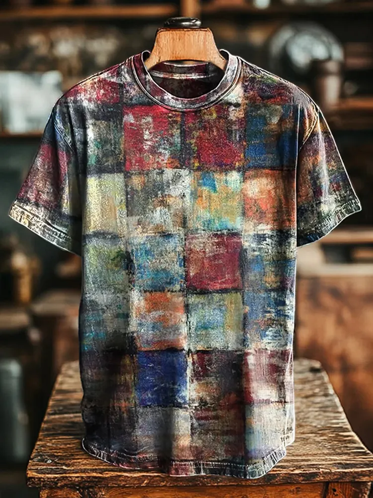 Vintage Geometric Art Print Casual Loose T-shirt - Brown