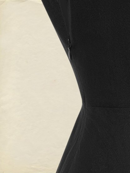 Midi Linen Dress, Sleeveless, Lace Collar, Plain, Lace, French Vintage, Black - Black
