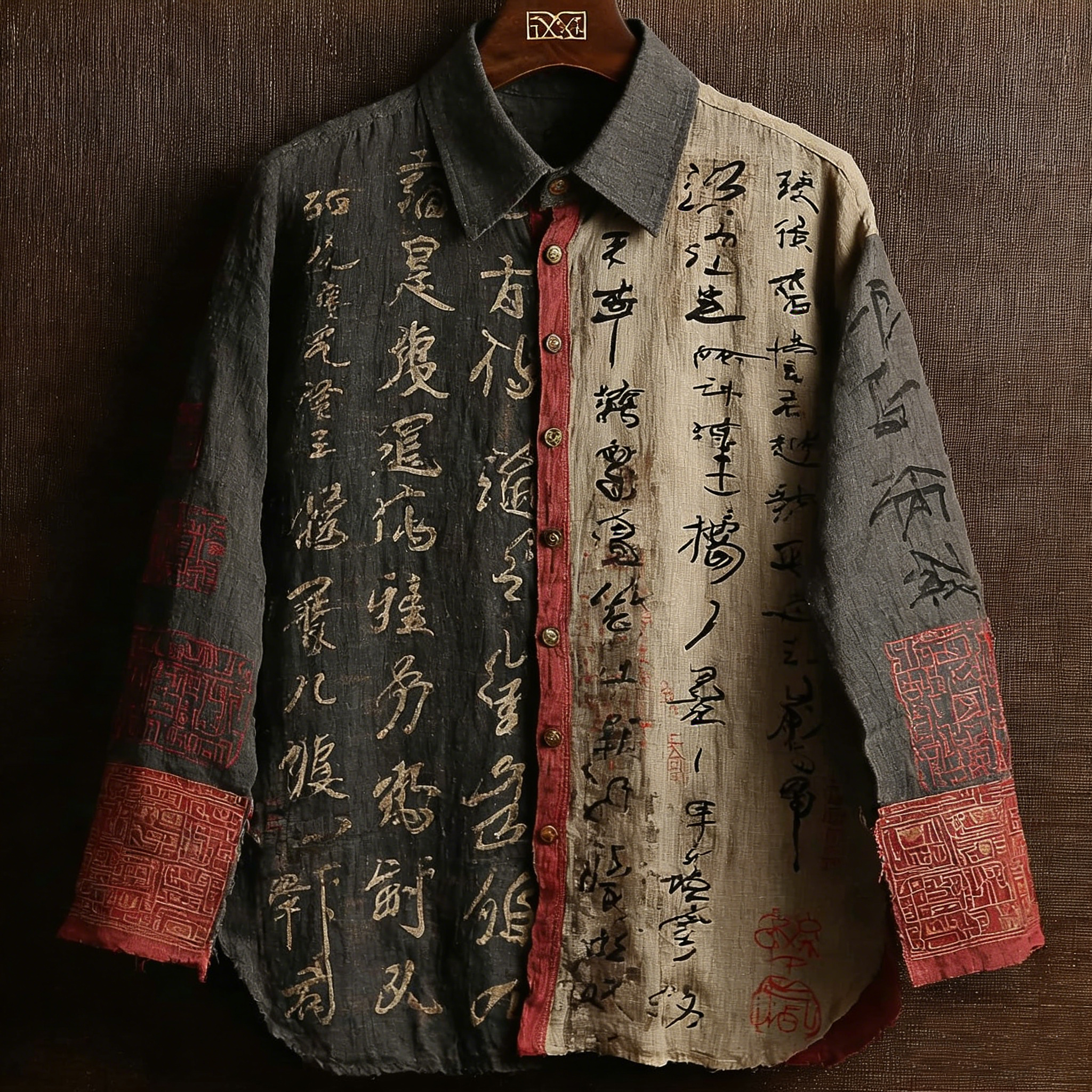 Calligraphy Art Pattern Casual Shirt - Black
