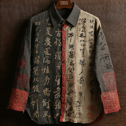 Calligraphy Art Pattern Casual Shirt - Black