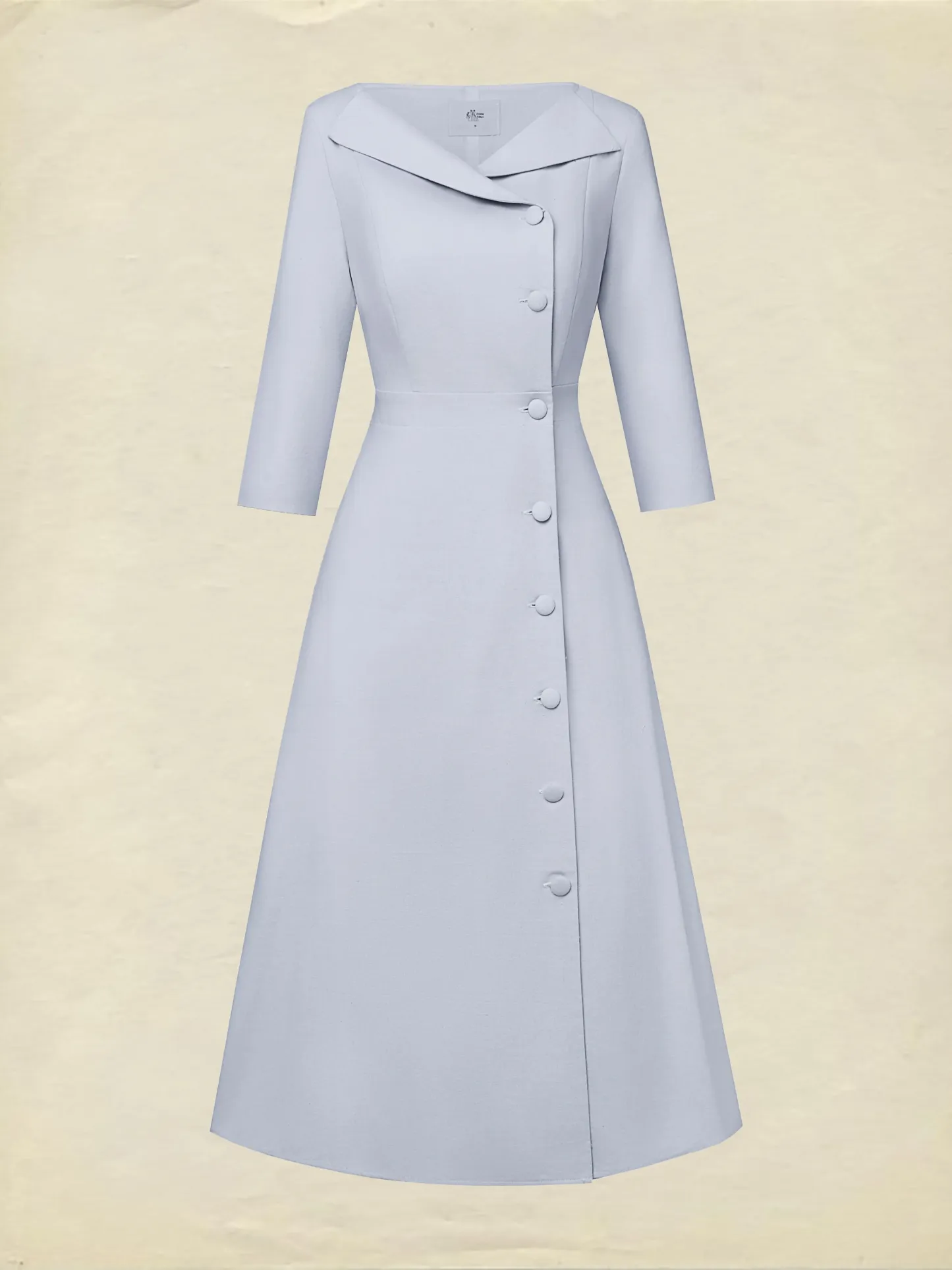 Midi Linen Dress, Half Sleeve, Shawl Collar, Plain, Button Design, French Vintage, lavender - lavender