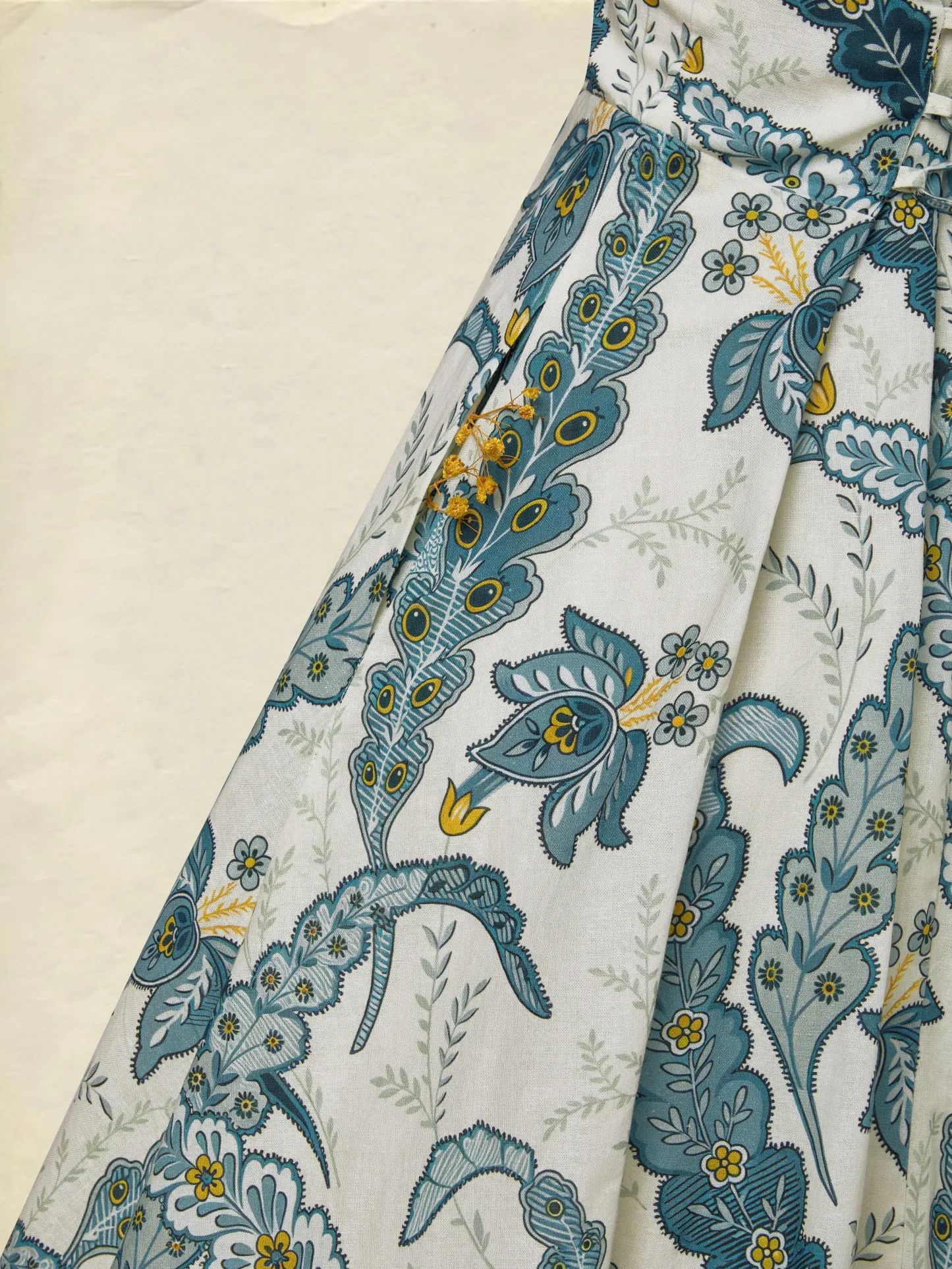 Maxi Linen Dress, Half Sleeve, Shawl Collar, Paisley, Button Design, Vacation, Vintage, White - White