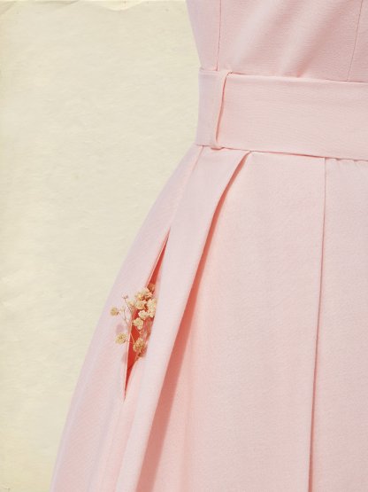 Maxi Cotton Dress , Sleeveless, One shoulder, Plain, Belt Design, Vintage, Light Pink - mint