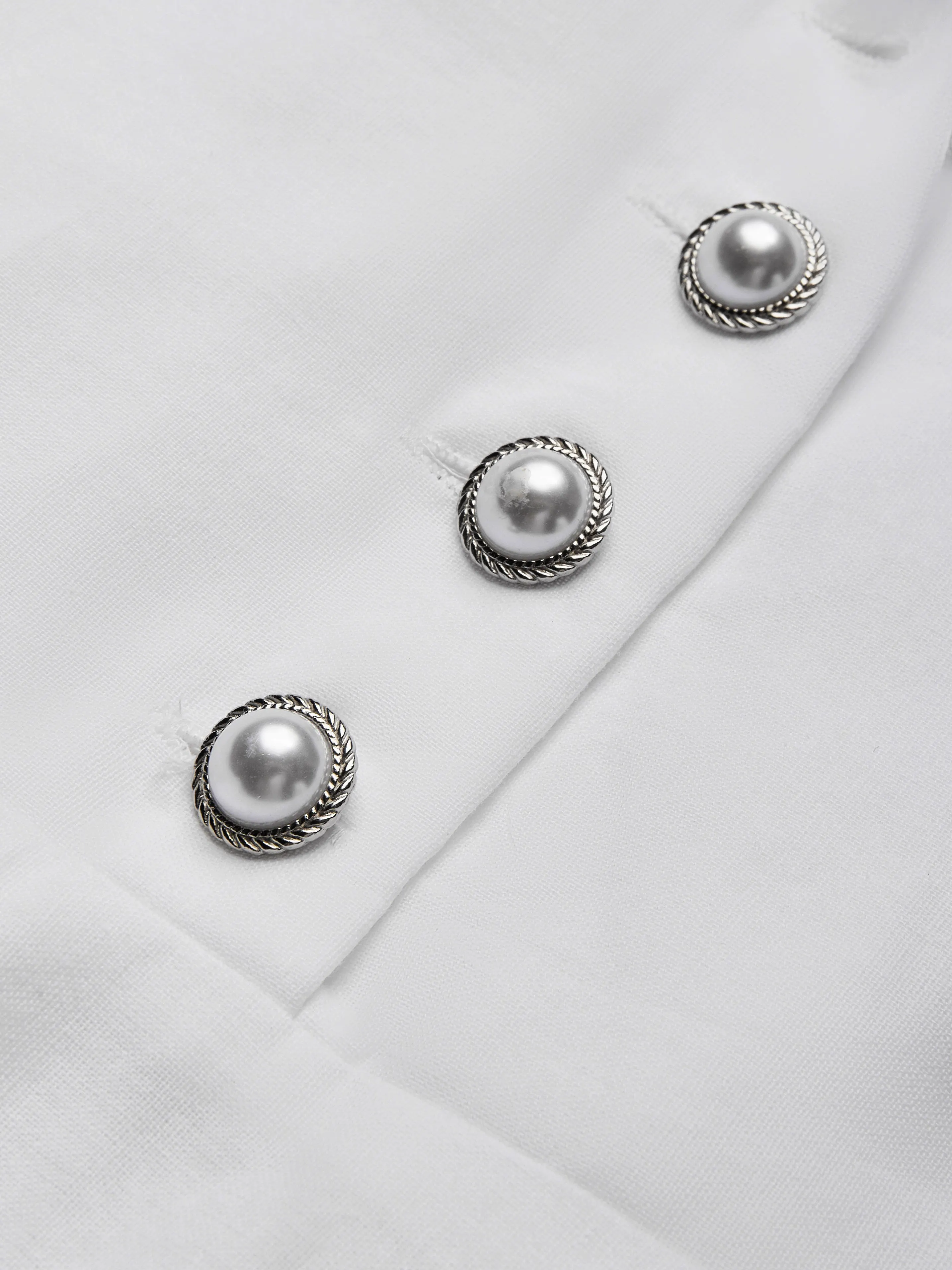 Linen Maxi Dress, Half Sleeve, Shawl Collar, Plain, Vintage, White - White