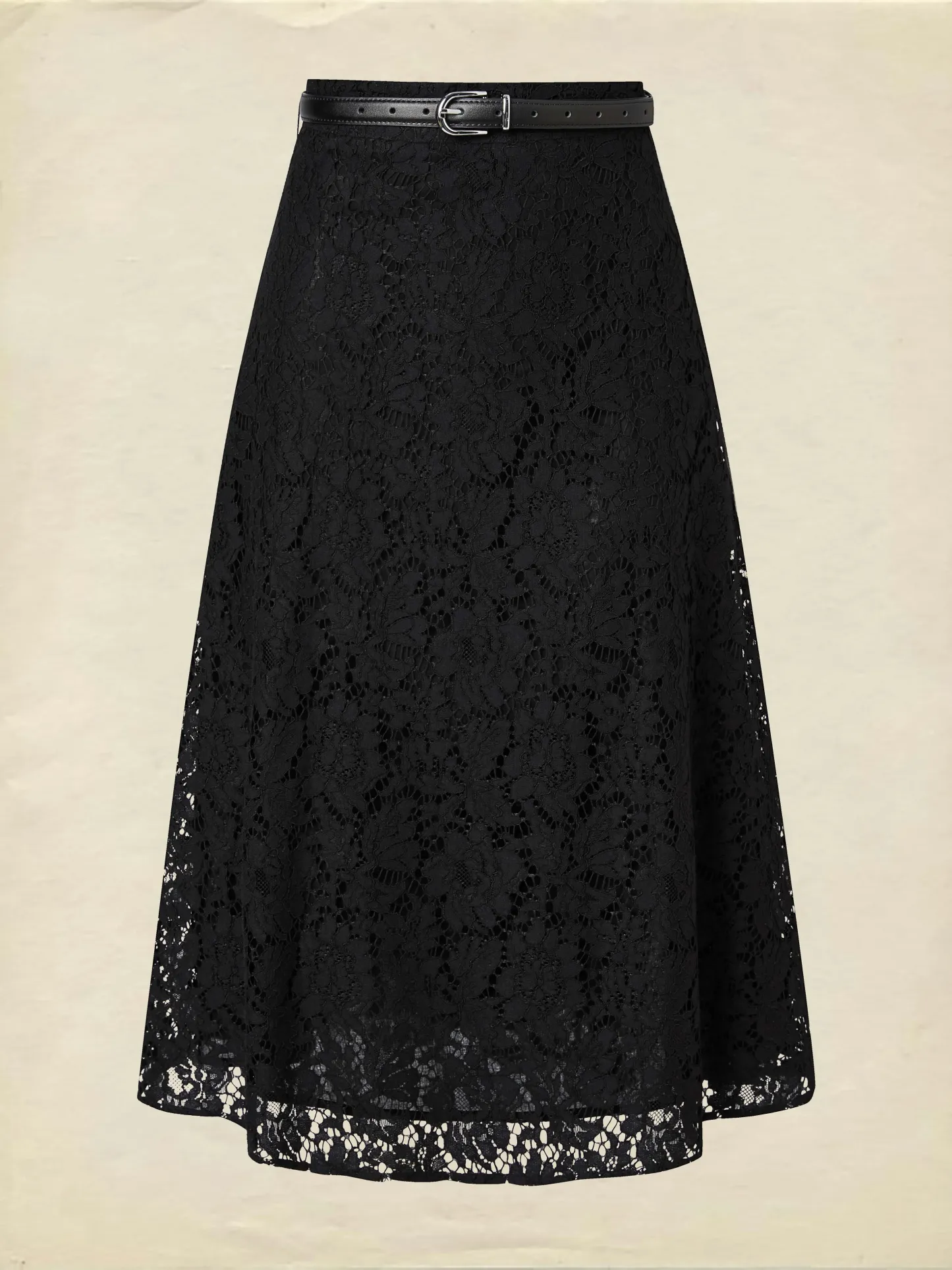 Maxi  Skirt, Floral, Lace, Vacation, Vintage, Black - Black