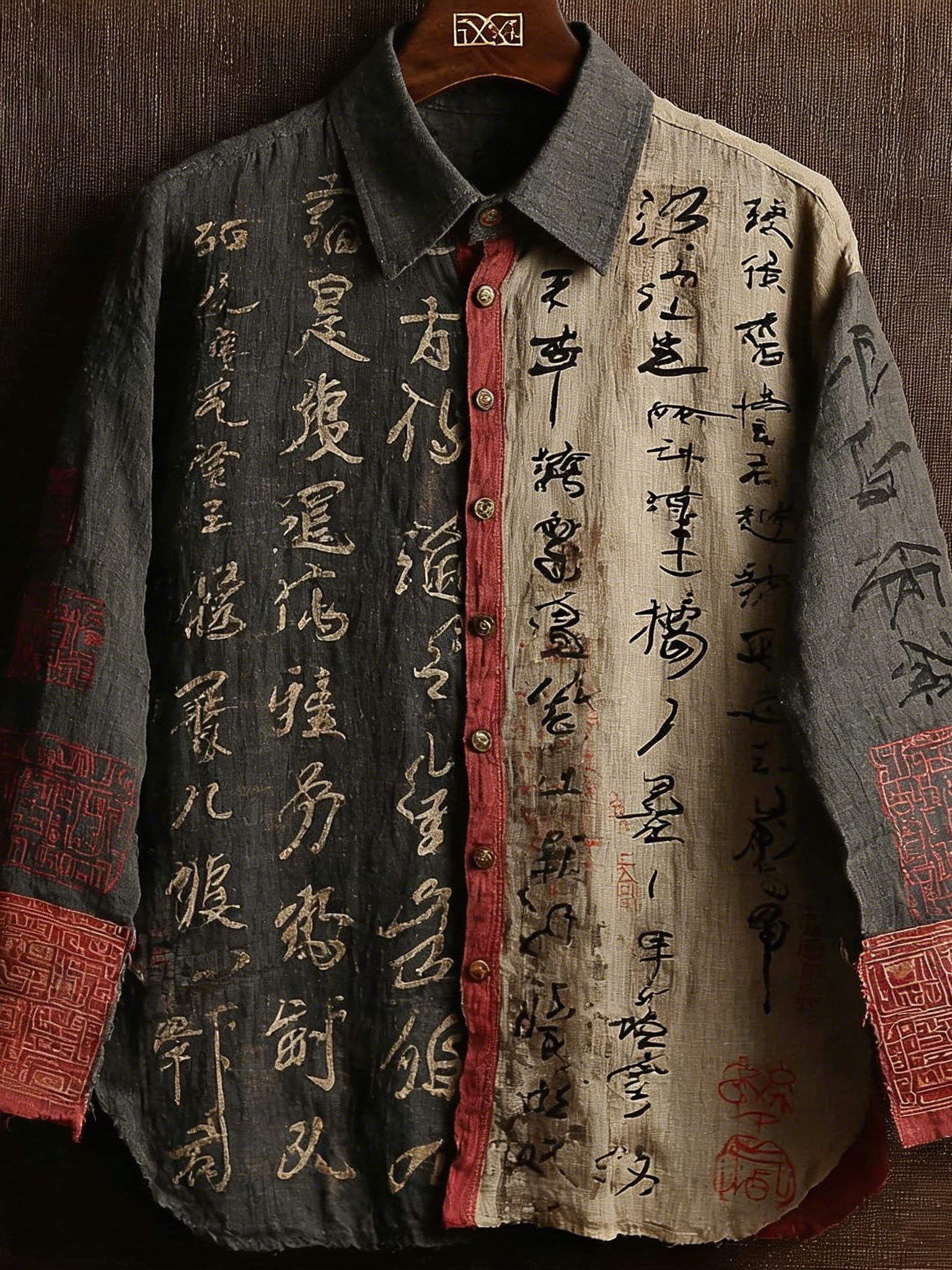 Calligraphy Art Pattern Casual Shirt - Black