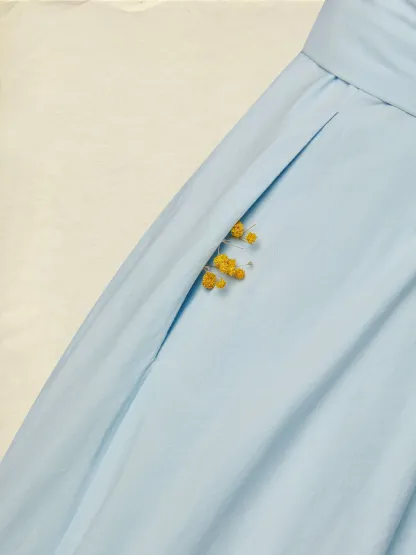 Maxi Cotton Dress , Short Sleeves, V Neck, Plain, Lace, French Vintage, Aqua blue - Aqua blue