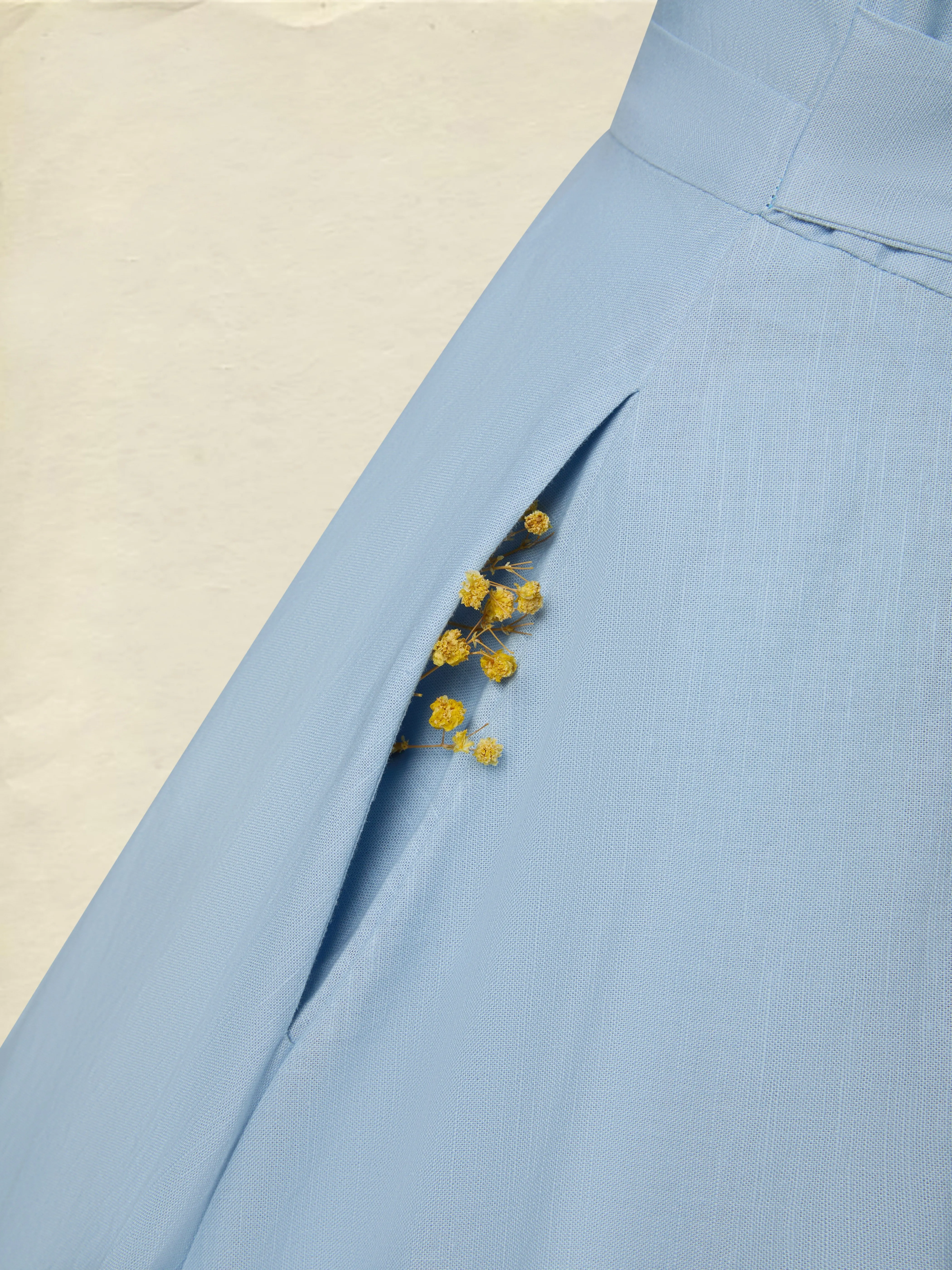 Maxi Linen Dress, Short Sleeves, V Neck, Plain, Lace, Vintage, Blue - Blue