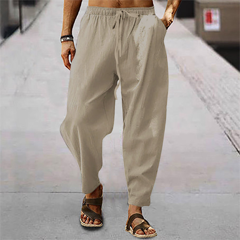 Men's Vintage Drawstring Casual Cotton Linen Pants - Black