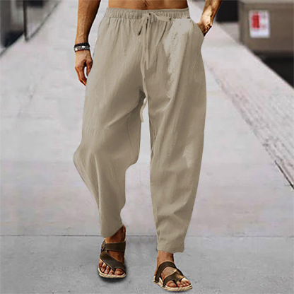 Men's Vintage Drawstring Casual Cotton Linen Pants - Black
