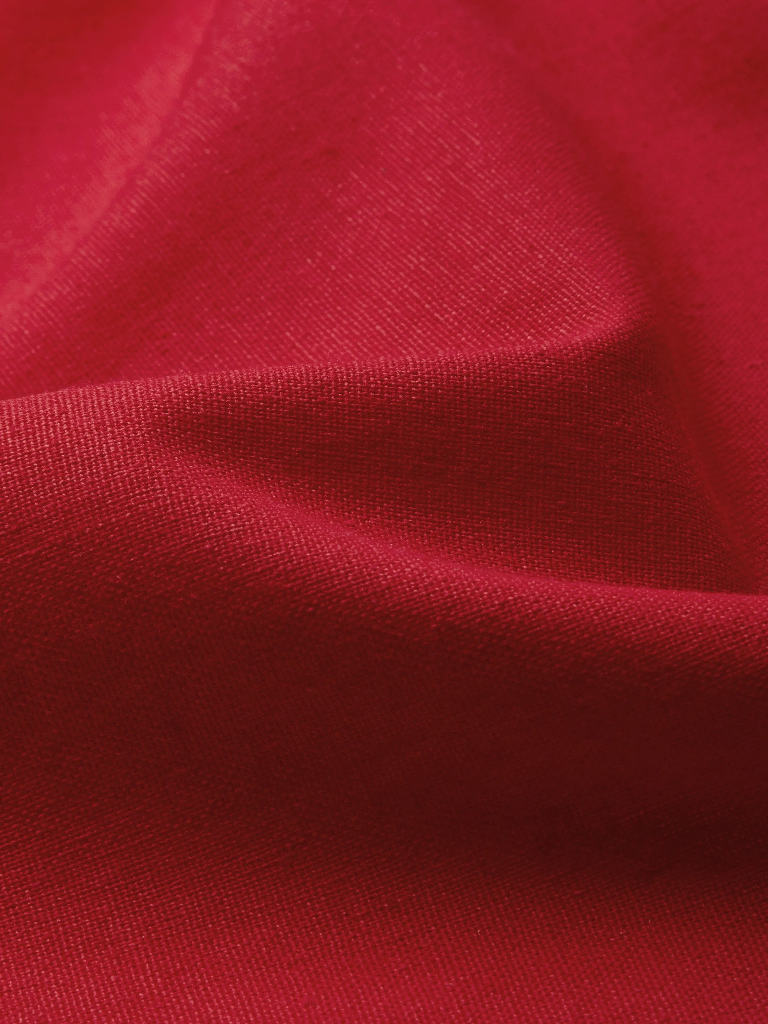 Midi Linen Dress, Half Sleeve, Shawl Collar, Plain, Button Design, French Vintage, Red - Red