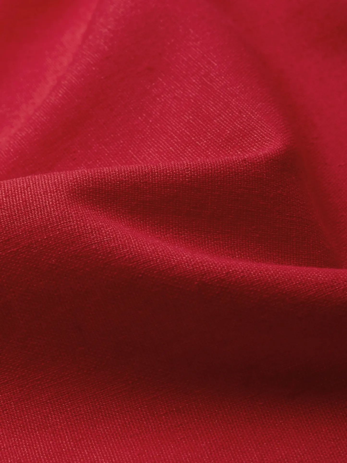 Midi Linen Dress, Half Sleeve, Shawl Collar, Plain, Button Design, French Vintage, Red - Red