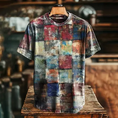 Vintage Geometric Art Print Casual Loose T-shirt - Brown