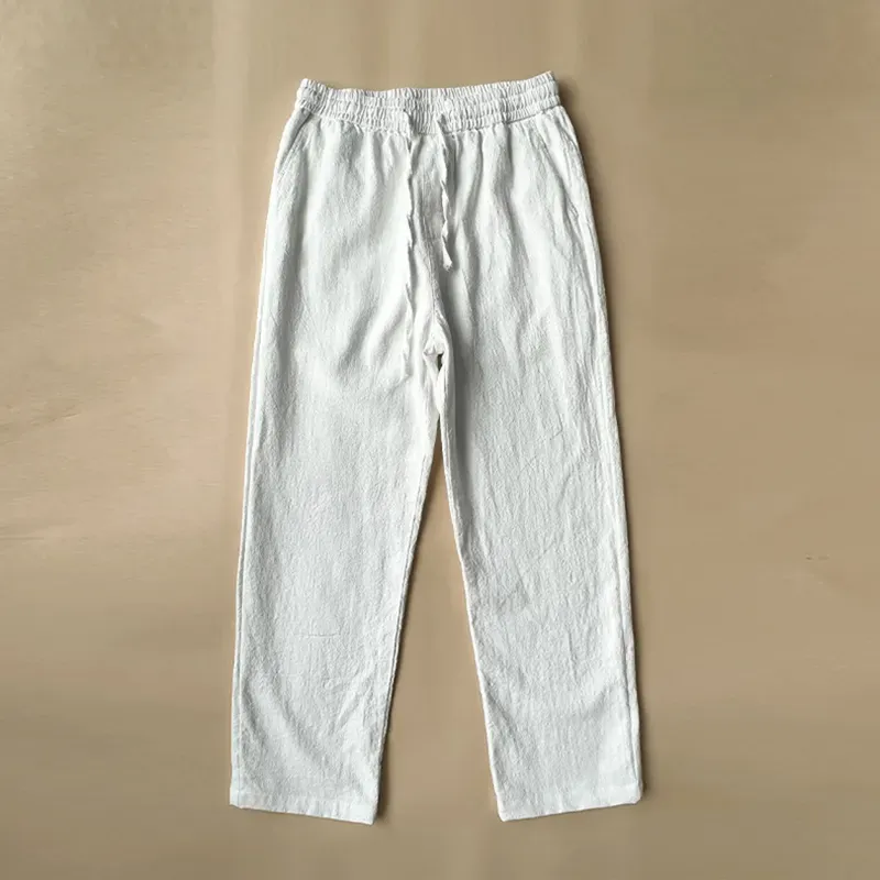 Men's Vintage Elastic Waist Drawstring Casual Cotton Linen Pants - Navy blue