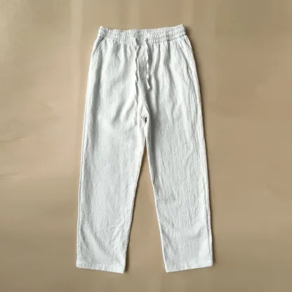 Men's Vintage Elastic Waist Drawstring Casual Cotton Linen Pants - Navy blue