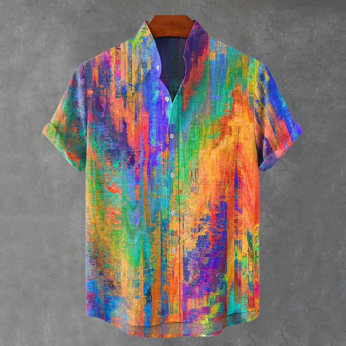 Vintage Rainbow Mottled Art Cat Print Casual Cotton Shirt - Muticolor
