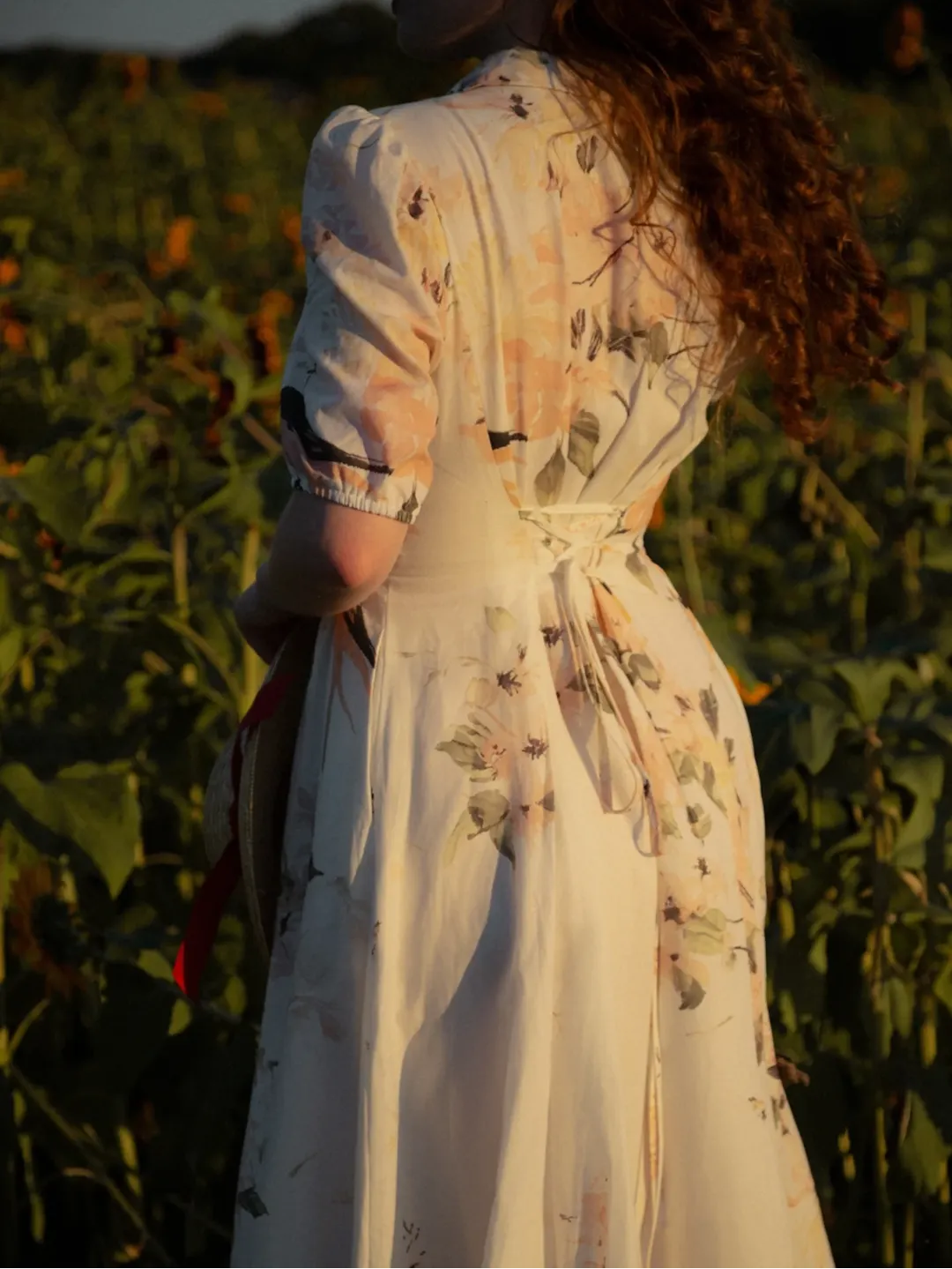 Linen Maxi Dress, Balloon Sleeve, Shawl Collar, Floral, Vintage, White - White