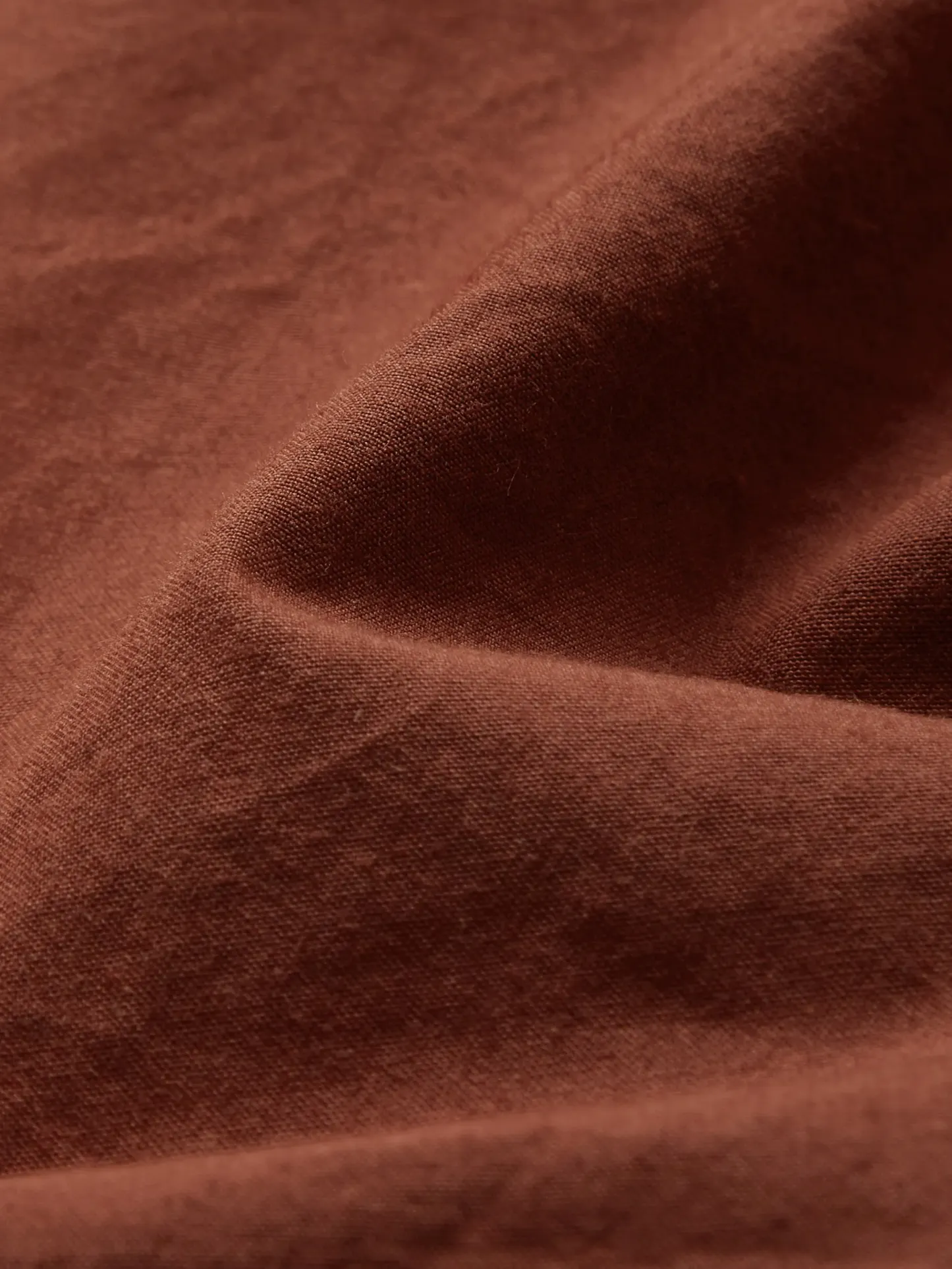 Maxi Cotton Dress, Long Sleeves, Shawl Collar, Plain, Button Design, Vintage, Brick Red - Brick Red