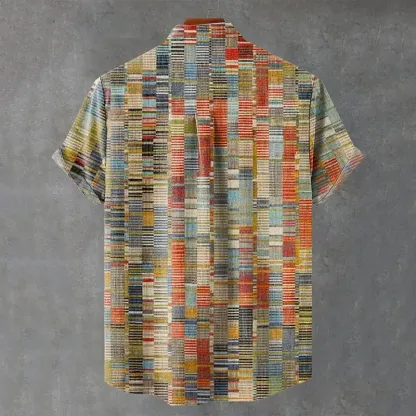 Abstract Geometric Pattern Art Vintage Print Casual Cotton Shirt - Green