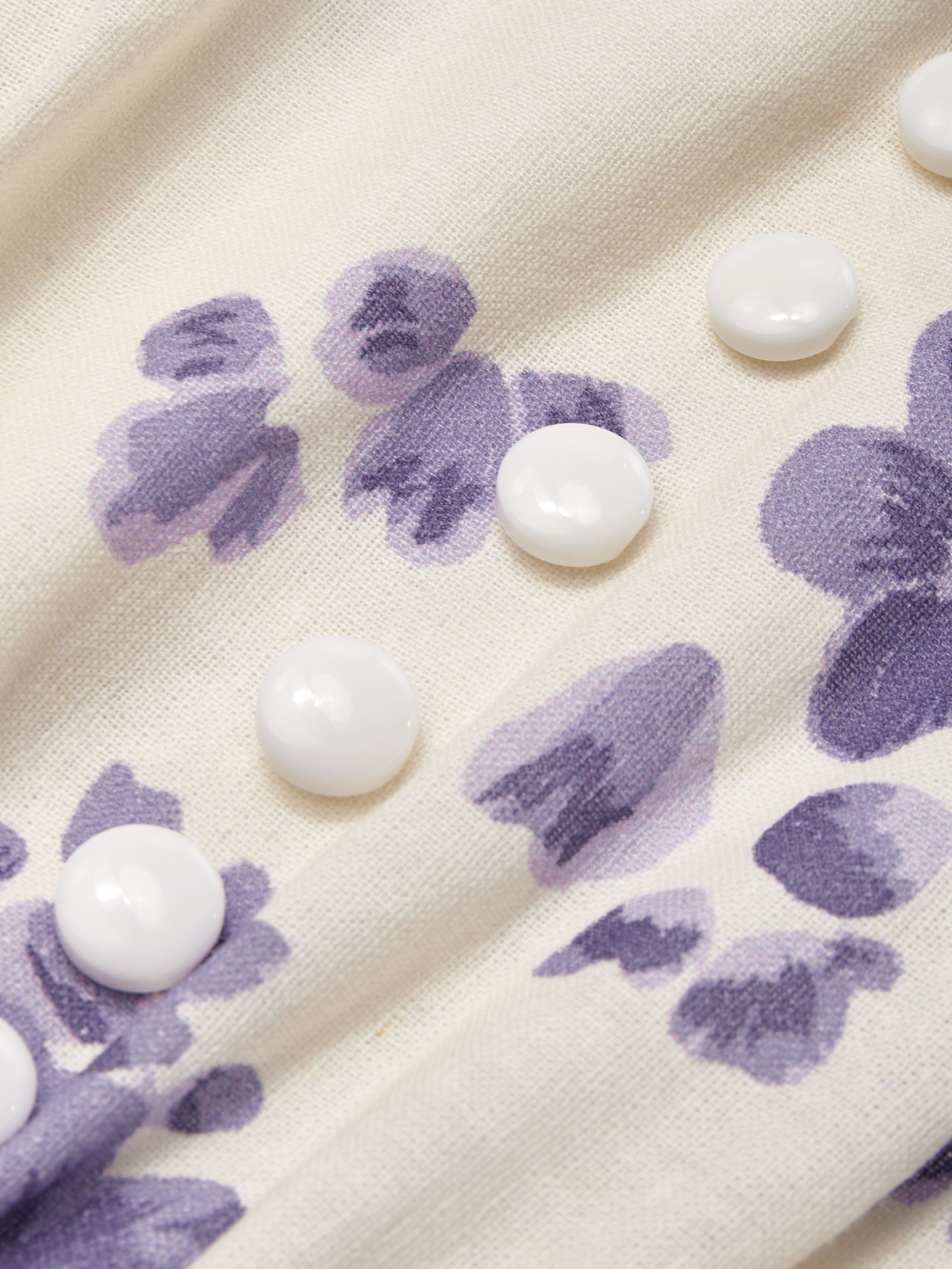 Maxi Linen Dress, Casual, Floral, Pocket Stitching, Crew Neck, Belt, Half Sleeve, Purple, Vintage - Purple