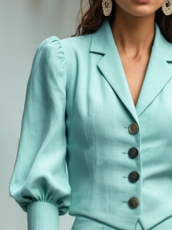 Cotton Blazer, Half Sleeve, Lapel Collar, Plain, Button Design, Vintage, mint - mint