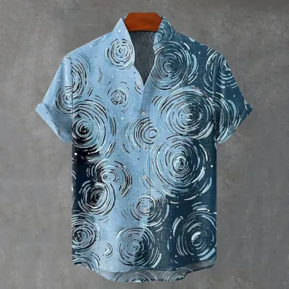 Water Ripples Vintage Art Print Casual Cotton Shirt - Blue