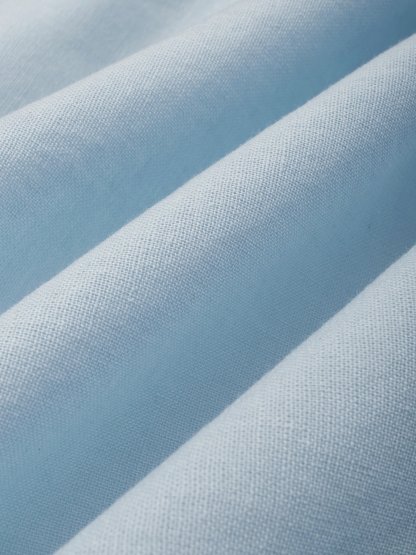 Midi Cotton Dress , Long Sleeves, Off Shoulder, Plain, Belt Design, French Vintage, Sky Blue - Sky Blue