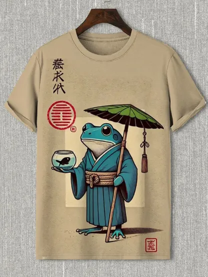 Men's Frog Taoism Japanese Art Print T-shirt - Khaki