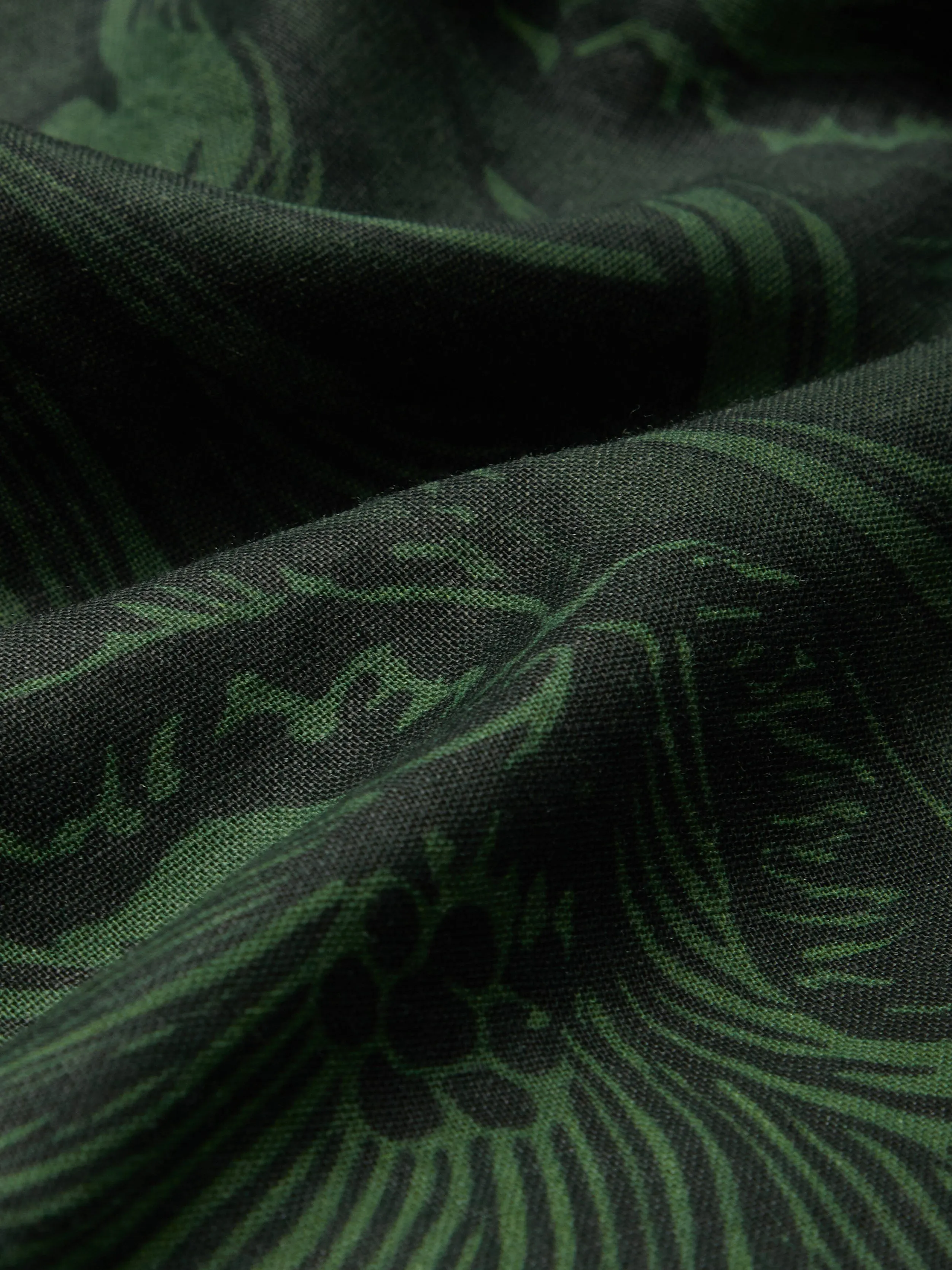 Maxi Linen Dress, Half Sleeve, V Neck, Floral, Vacation, Vintage, Deep Green - Deep Green