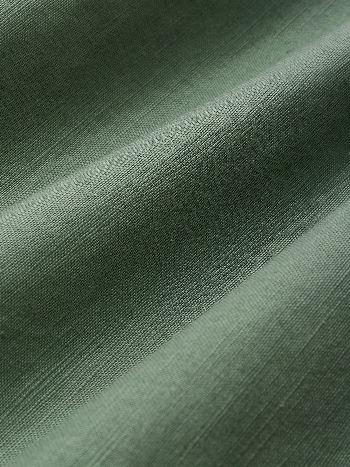 Midi Cotton Dress, Casual, Plain, Pocket Stitching, Half Open Collar, Half Sleeve, Vintage, Green  - Green