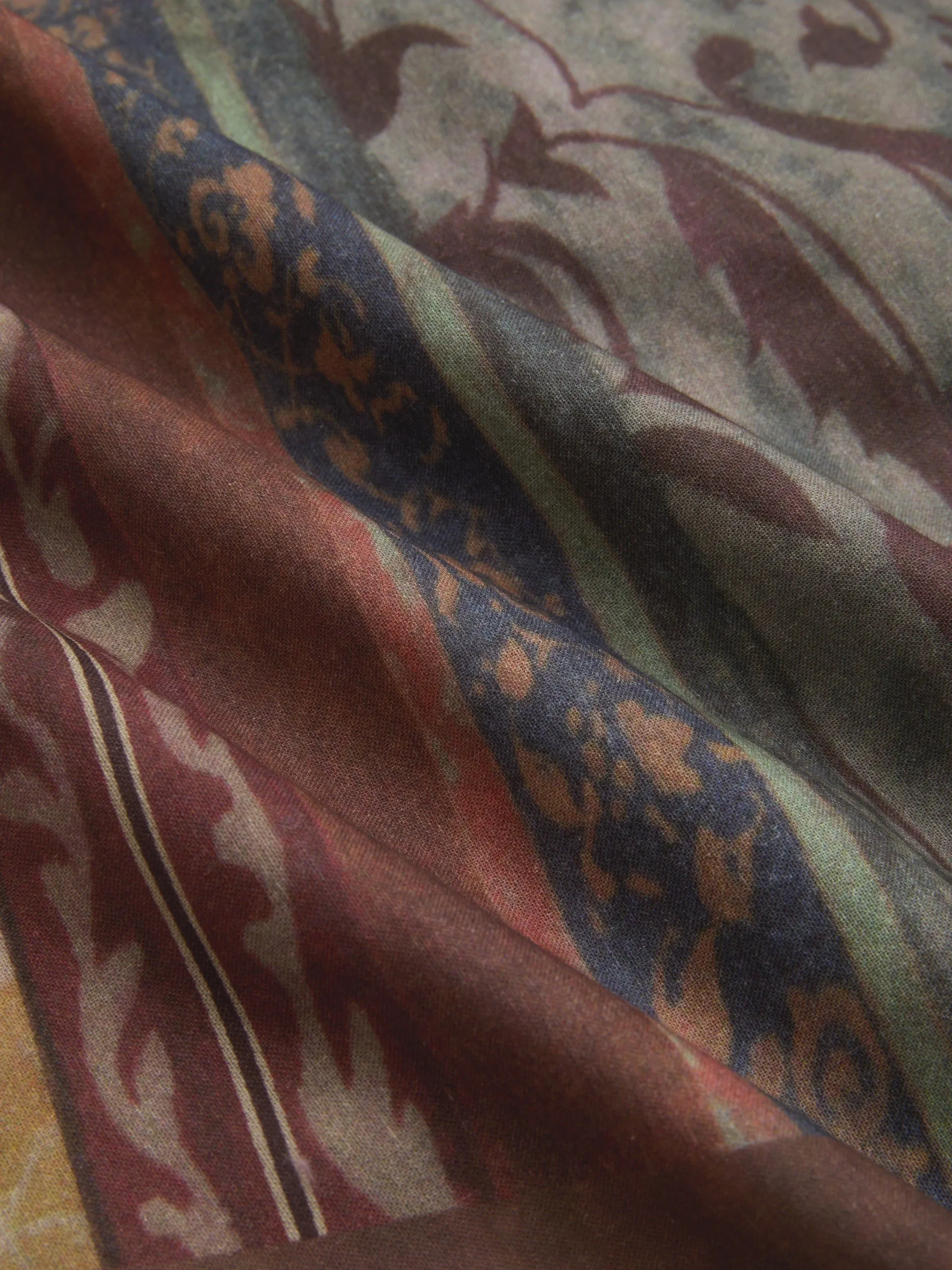 Maxi Cotton Dress, Sleeveless, Square Neck, Paisley, Suspenders, Vacation, Vintage, Brown - Brown