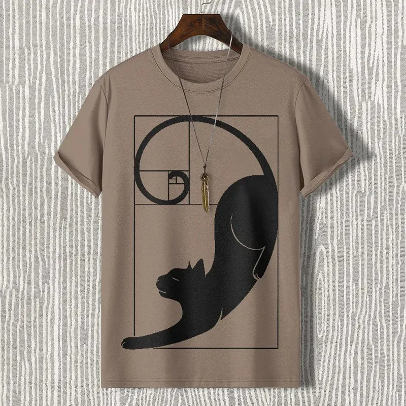 Men's Fibonacci Cat The Golden Ratio Print Casual T-shirt - Grey