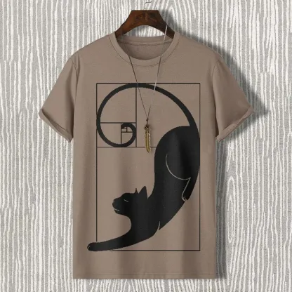 Men's Fibonacci Cat The Golden Ratio Print Casual T-shirt - Grey