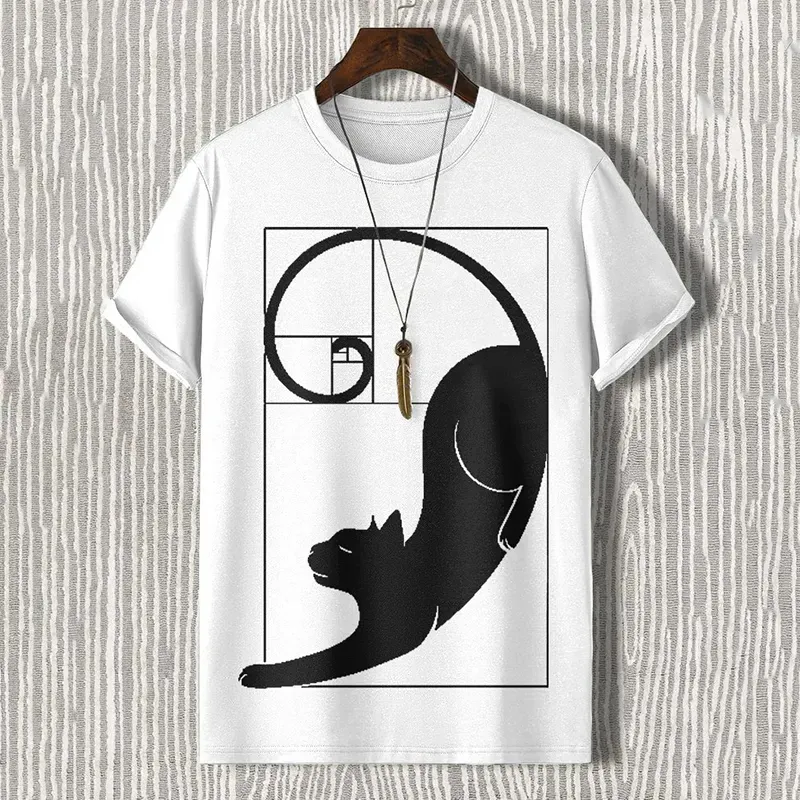 Men's Fibonacci Cat The Golden Ratio Print Casual T-shirt - Grey