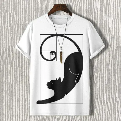 Men's Fibonacci Cat The Golden Ratio Print Casual T-shirt - Grey
