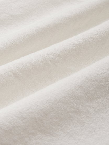 Midi Linen Dress, Short Sleeves, Shawl Collar, Plain, Button Design, French Vintage, White - White