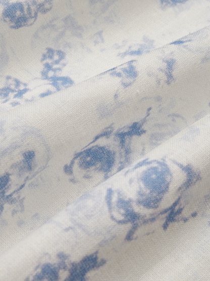 Maxi Linen Dress, Half Sleeve, Square Neck, Cottagecore Dress, Linen Blend, Blue - Blue