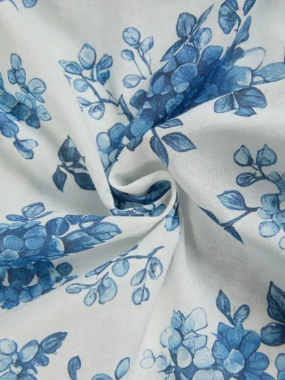 Maxi Linen Dress , Sleeveless, Round Neck, Floral, Belt Design, Vacation, Vintage, Blue - Blue
