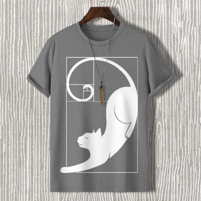 Men's Fibonacci Cat The Golden Ratio Print Casual T-shirt - Grey