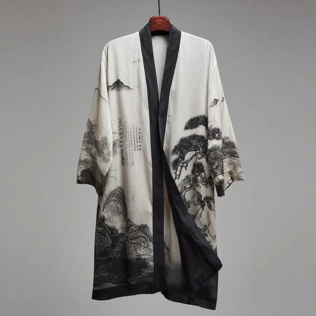 Men's Retro Landscape Painting Art Linen Long Kimono - White