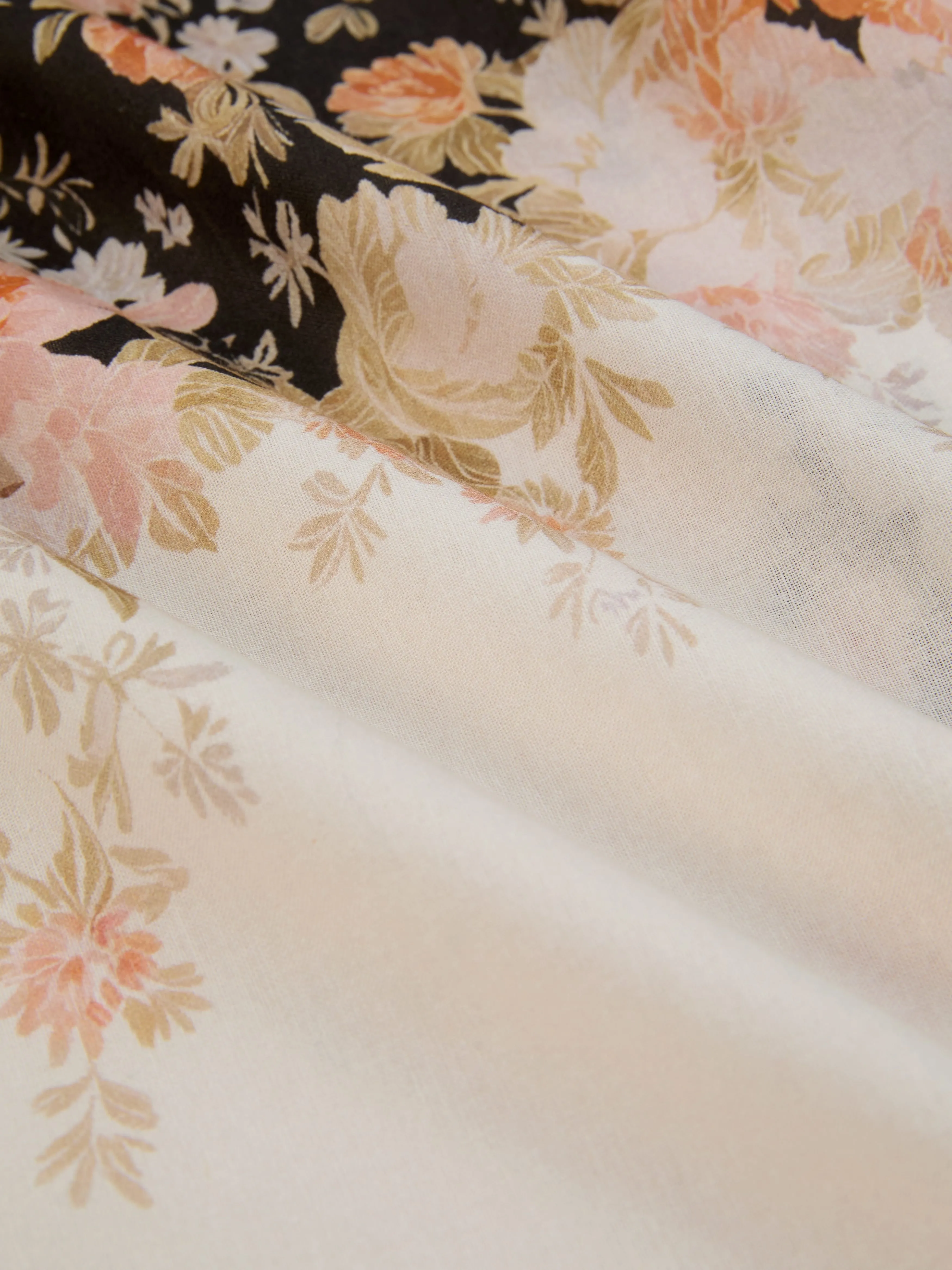 Midi Cotton Dress, Sleeveless, Sweetheart Neck, Floral, Suspenders, Vacation, Vintage, Apricot - Apricot
