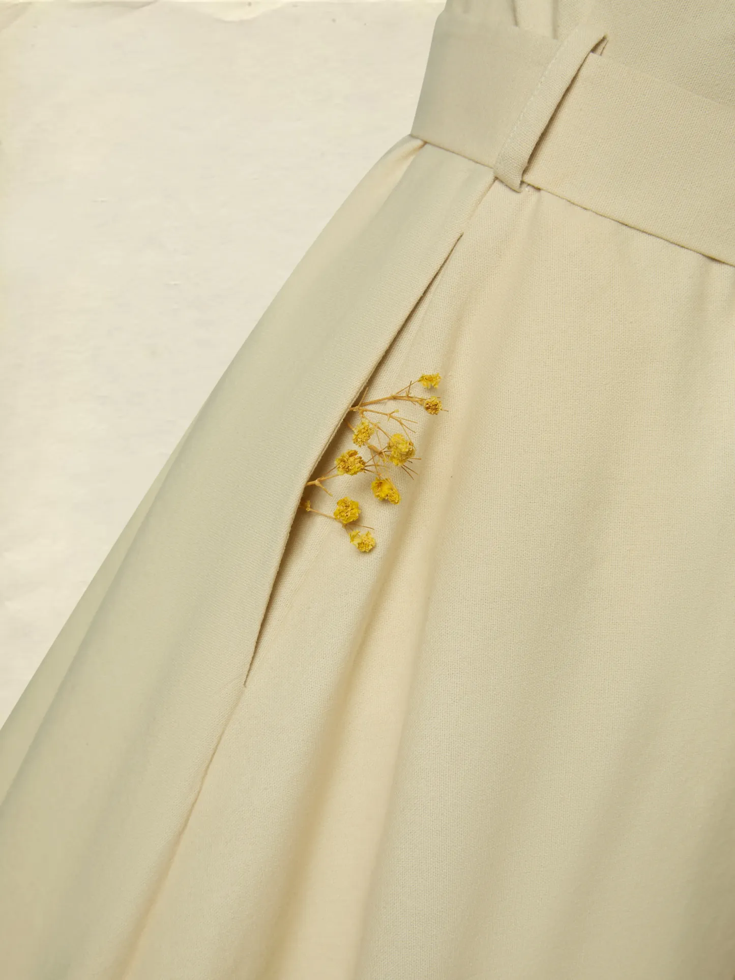 Midi Linen Dress, Long Sleeves, Plain, Lace, French Vintage, Apricot - Apricot