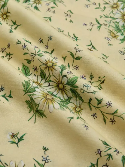 Maxi Cotton Dress, Sleeveless, V Neck, Floral, 3D Floral (Detachable), Vacation, Vintage, Yellow - Yellow