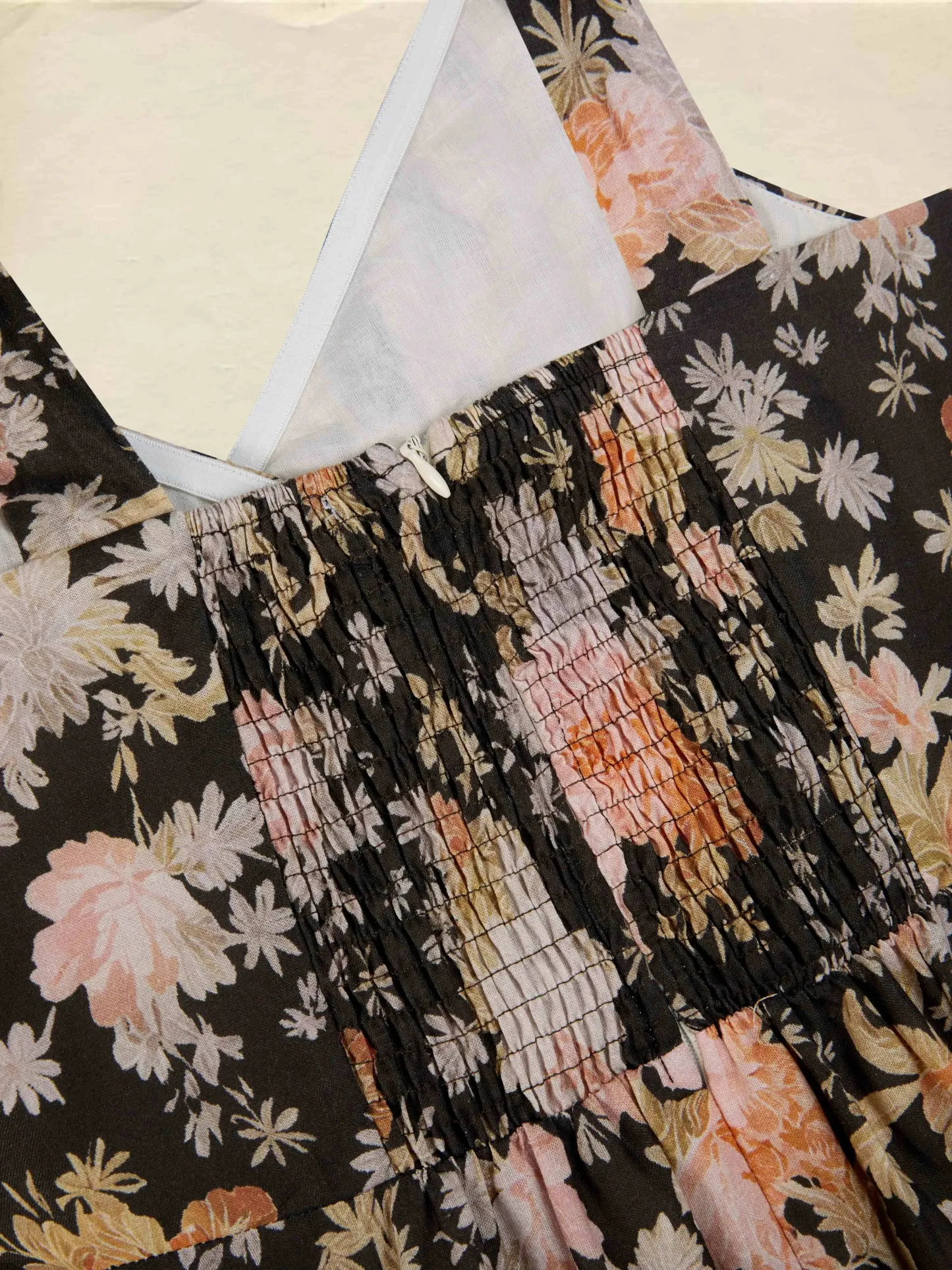 Midi Cotton Dress, Sleeveless, Sweetheart Neck, Floral, Suspenders, Vacation, Vintage, Apricot - Apricot